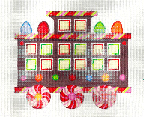 Gingerbread Holiday Train ~ Gingerbread Train Caboose handpainted Needlepoint Canvas by Raymond Crawford