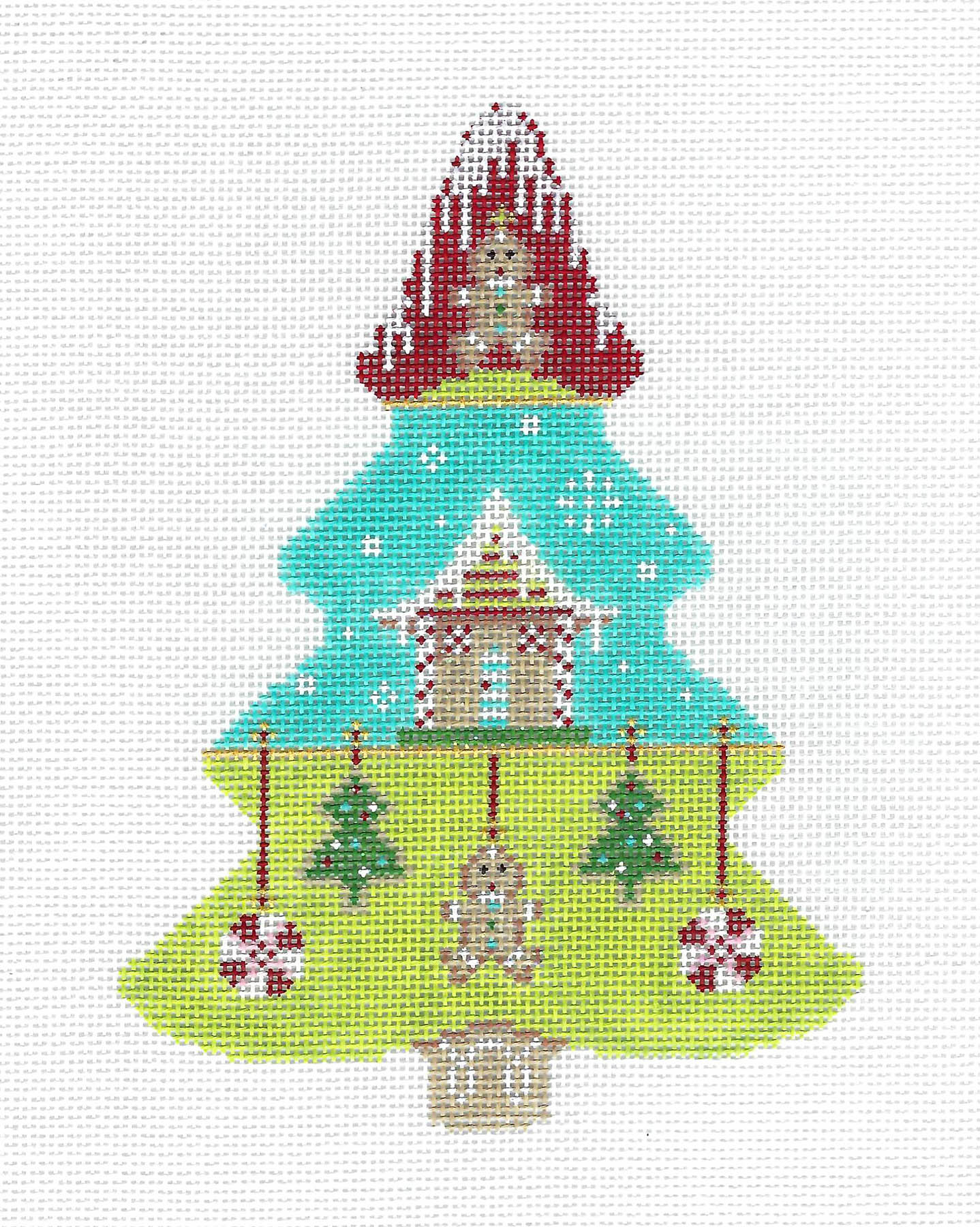 LG. Gingerbread House & Cookie Treats Tree Lg. Ornament handpainted Needlepoint Ornament Canvas Kelly Clark