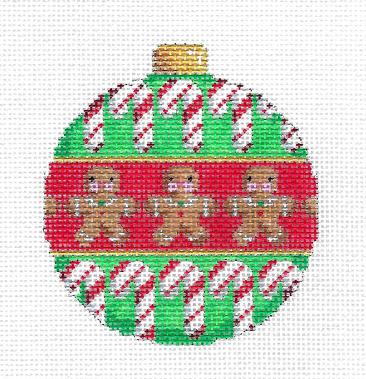 Ornament ~ Christmas Gingerbread Men and Candy Canes handpainted Needlepoint Canvas by Assoc. Talents