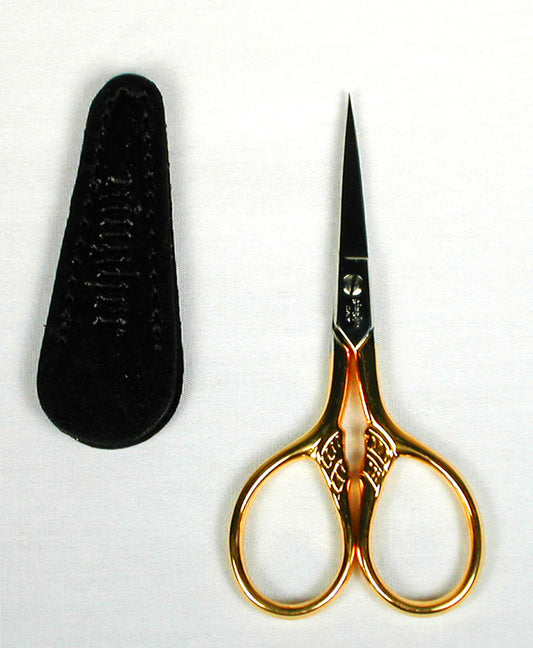 Gingher Gold Plated ~ Lion's Tail ~ Embroidery Scissors & Leather Sheath for needlepoint & Stitching