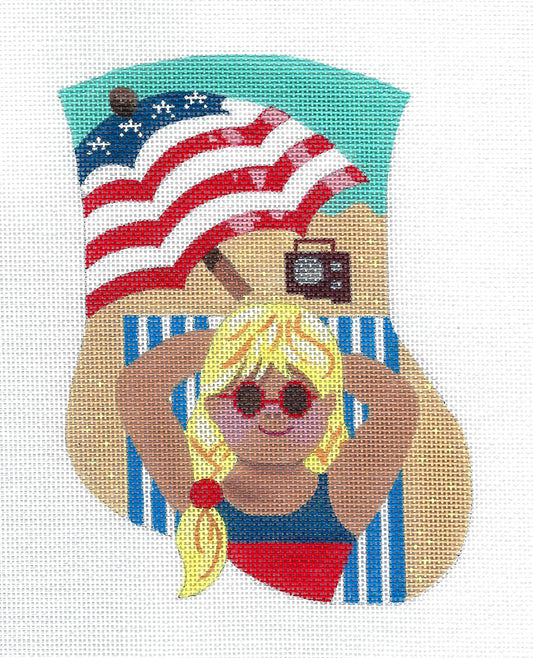 Girl on a Summer Beach LG. Mini Stocking handpainted Needlepoint Canvas from Danji