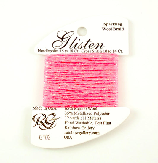 GLISTEN Sparkling Braid #103 Neon Pink Needlepoint Thread by Rainbow Gallery