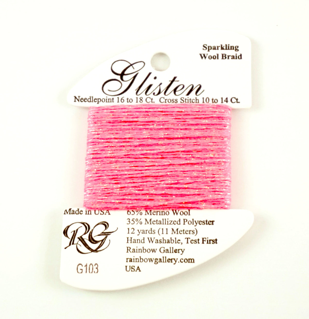 GLISTEN Sparkling Braid #103 Neon Pink Needlepoint Stitching Thread by Rainbow Gallery
