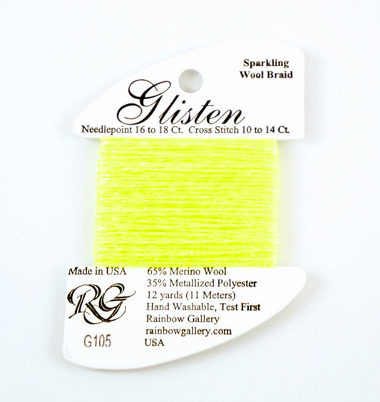 GLISTEN Sparkling Braid #105 Neon Yellow Needlepoint Thread by Rainbow Gallery