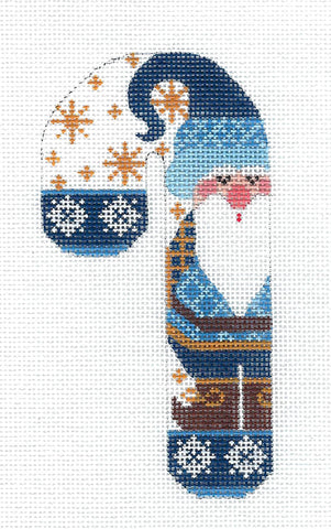 Candy Cane ~ Gnome in Dark Blue handpainted Medium Candy Cane Needlepoint Canvas by CH Designs from Danji