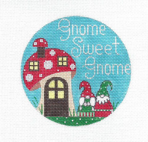 Gnome ~ Gnome Sweet Gnome 4" Ornament handpainted 18 mesh Needlepoint Canvas by Alice Peterson