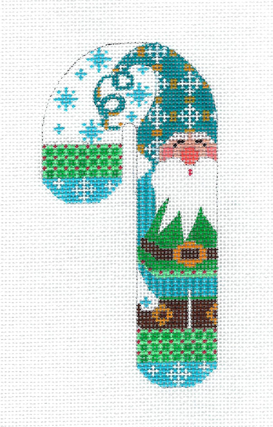 Gnome Canvas ~ Gnome in Blue & Green Medium Candy Cane handpainted Needlepoint Canvas by CH designs from Danji