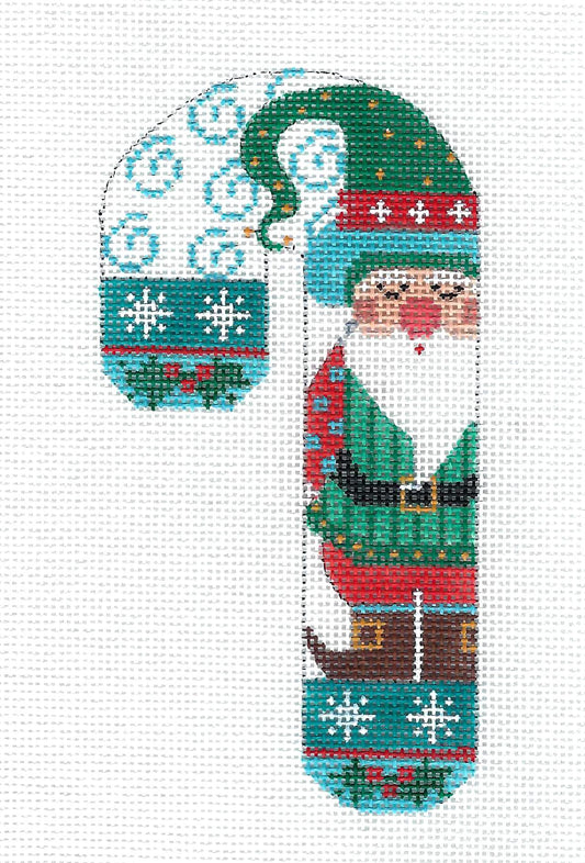 Gnome Canvas ~ Gnome in a Green Hat Medium Candy Cane handpainted Needlepoint Canvas by CH Designs from Danji
