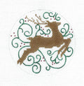 Christmas ~ Golden Reindeer & Filigree 4" Round Ornament handpainted 18m Needlepoint Canvas Amanda Lawford