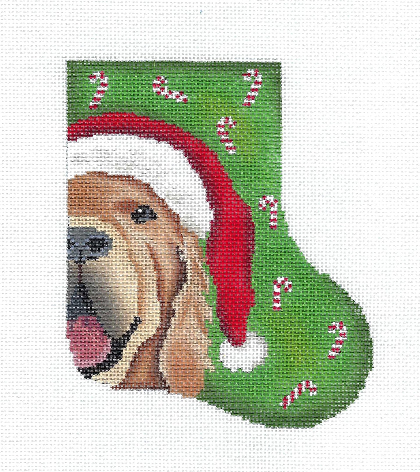Dog ~ Santa Golden Retriever Mini Stocking handpainted Needlepoint Canvas by Ginny Diezel from CBK