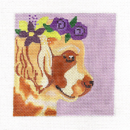 Dog ~ Golden Retriever Dog with Wreath of Flowers Handpainted Needlepoint Canvas by Melissa Prince