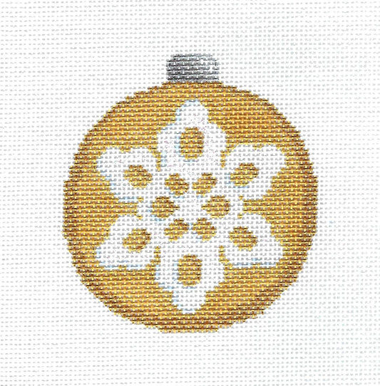 Ornament ~ White Snowflake on Metallic Gold  HP Needlepoint Ornament by Associated Talents