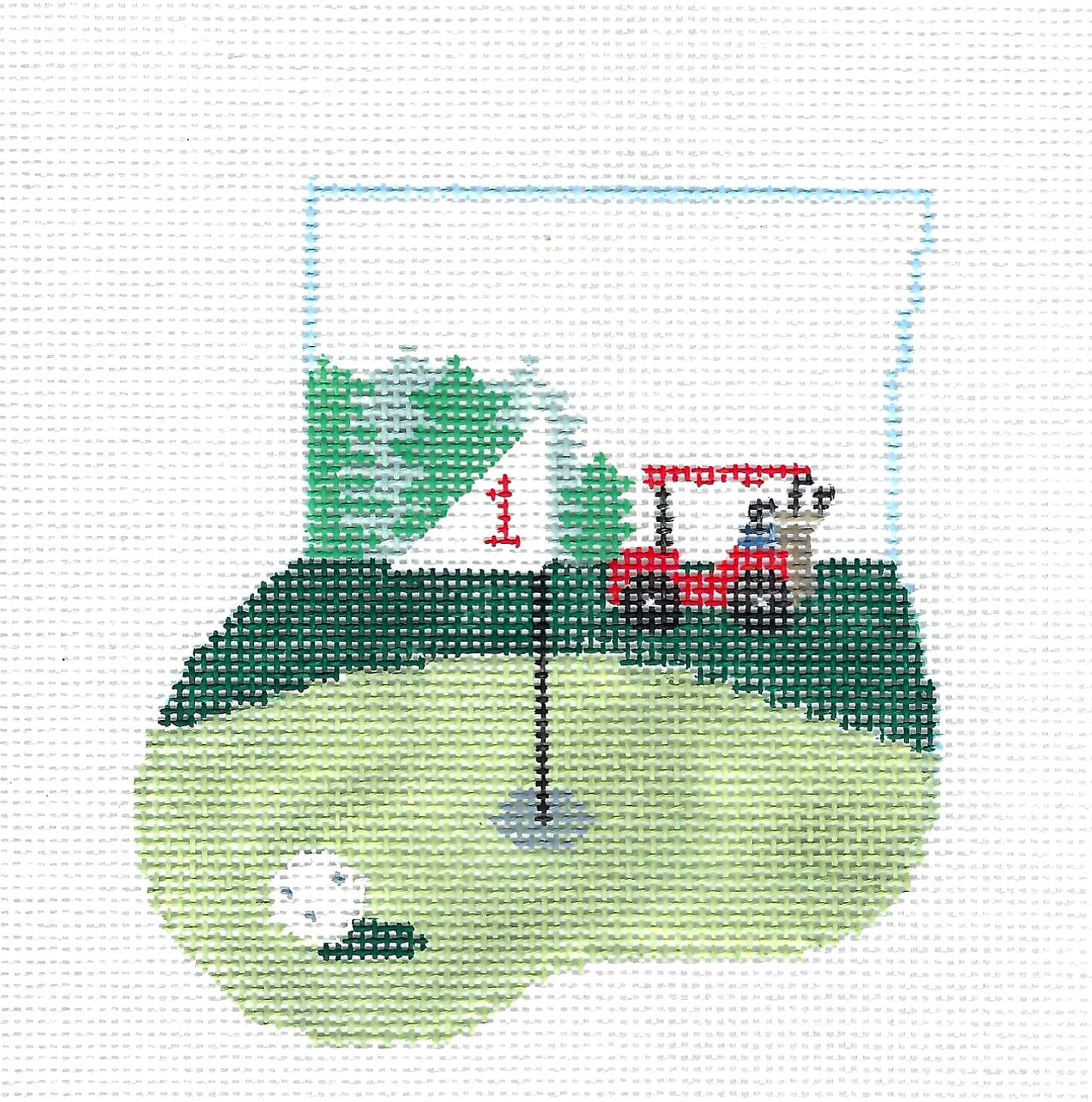 Sports ~ GOLF COURSE & BALL SET~ handpainted 18 mesh Needlepoint Mini Stocking Ornament & Ball Canvas by Kathy Schenkel