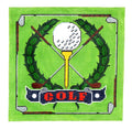 Sports Canvas ~ GOLF CREST Large handpainted 10" SQ. 13 Mesh Needlepoint Canvas with Wreath, Clubs, Tee, Ball on 13 mesh by LEE