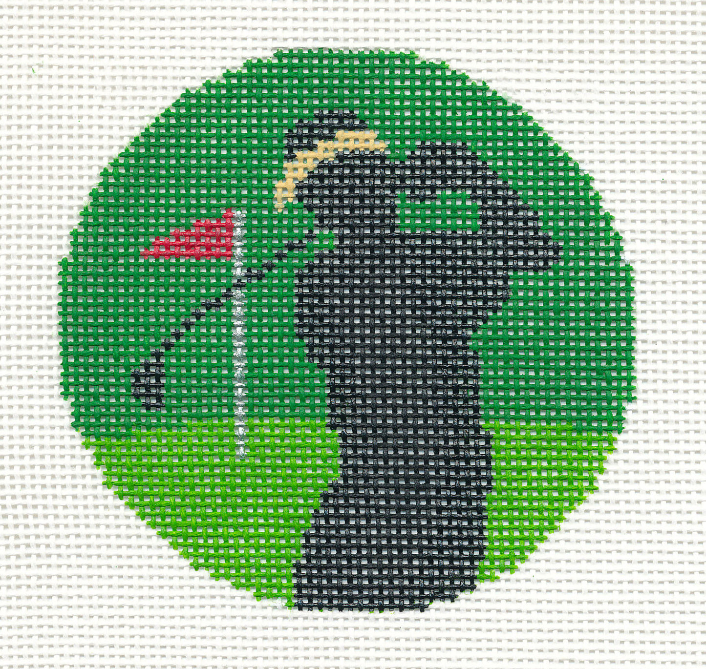 Sports Round ~ GOLF Golfer on the Green w/ Flag 3" Rd. 18 mesh handpainted Needlepoint Canvas by LEE