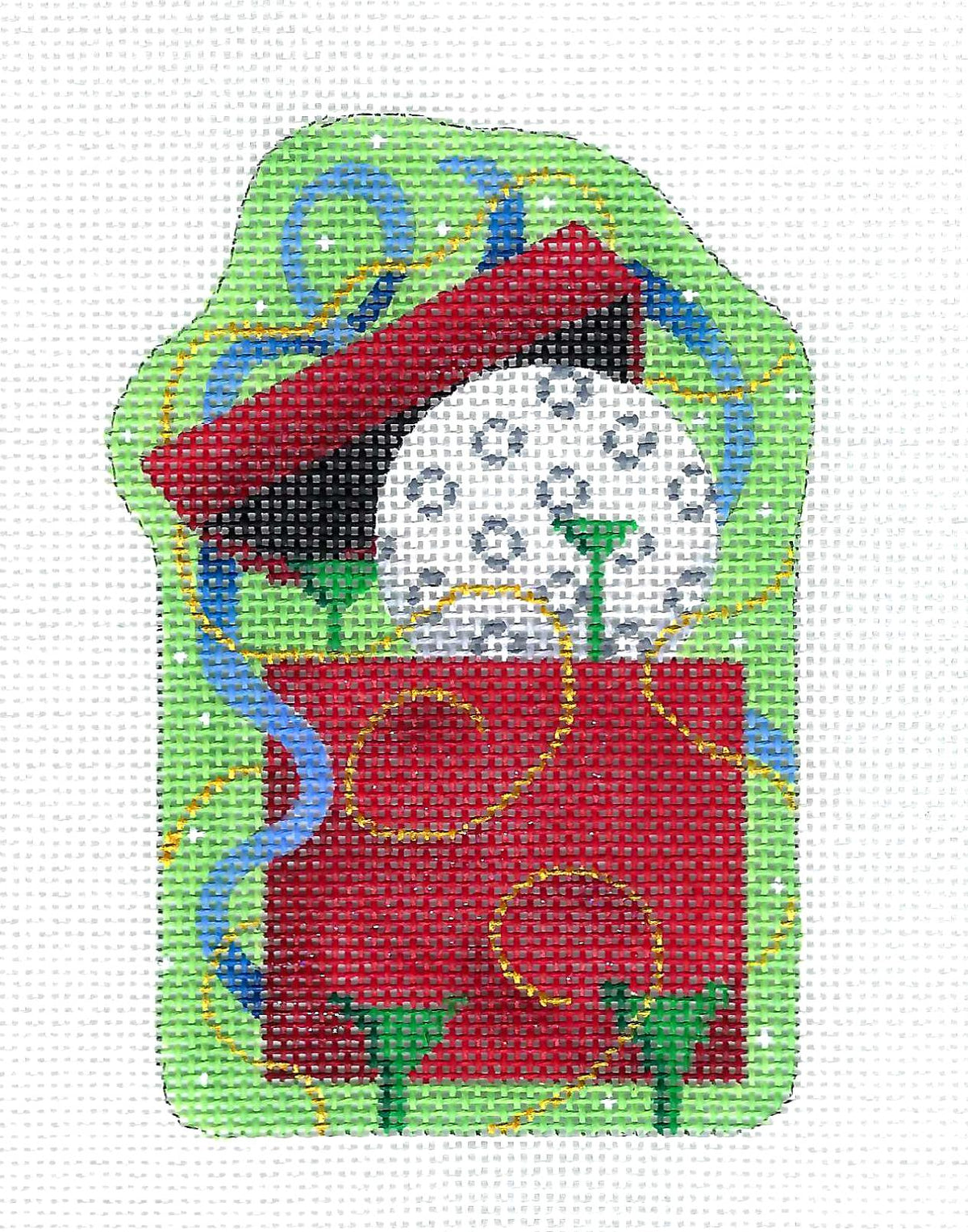 Sports ~ Golf Balls and Tees Gift Box handpainted 18 Mesh Needlepoint Ornament Canvas by Associated Talents