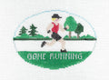 Sports Oval ~ "Gone Running" Sports 18 Mesh handpainted Oval Needlepoint Canvas by Kathy Schenkel