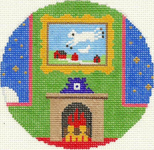 Child's Round ~ Cow Jumped Over the Moon "Goodnight Moon" handpainted 4.25" Needlepoint Canvas by Silver Needle
