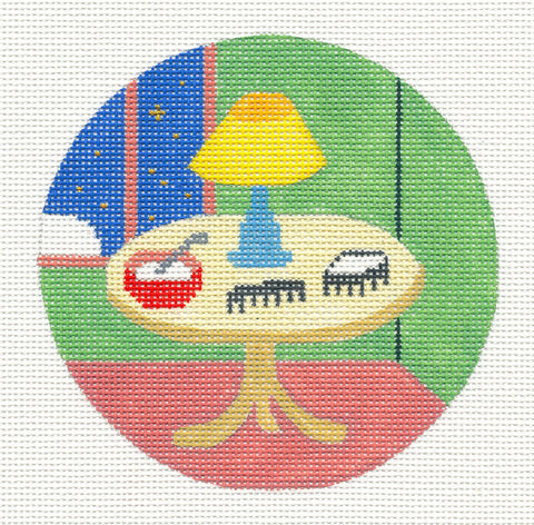 Child's Round ~ Goodnight Moon Comb & Brush handpainted 4.25" Needlepoint Canvas by Silver Needle