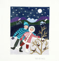 Grandpa & Grandma Winter Ice Skating with Night Sky handpainted Needlepoint Canvas
