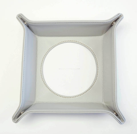 Accessory ~ LG. Square Lite Gray Leather Snap Tray for a 4" Rd. Needlepoint Canvas by LEE