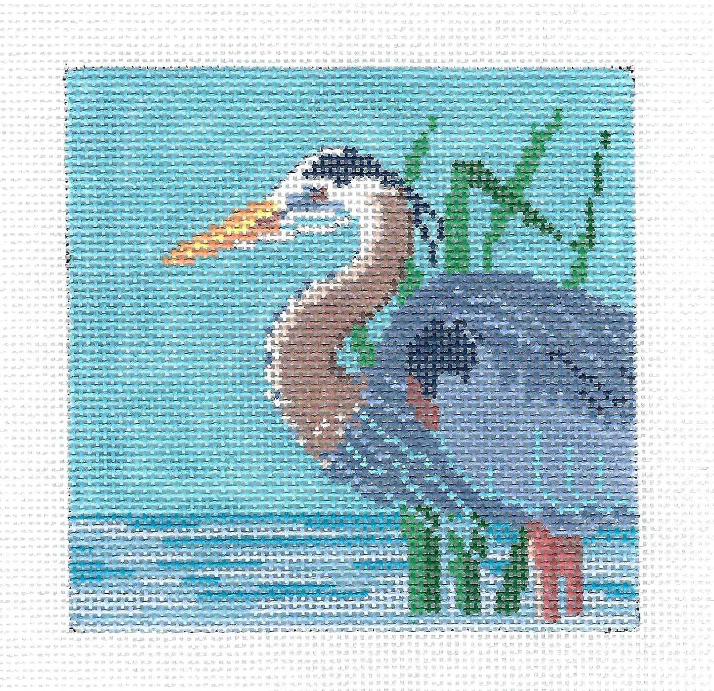 Bird Coaster ~ Great Blue Heron 18 mesh handpainted 4" Sq. Coaster Needlepoint Canvas by Susan Roberts