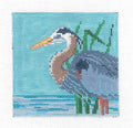 Bird Coaster ~ Great Blue Heron 18 mesh handpainted 4" Sq. Coaster Needlepoint Ornament Canvas by Susan Roberts