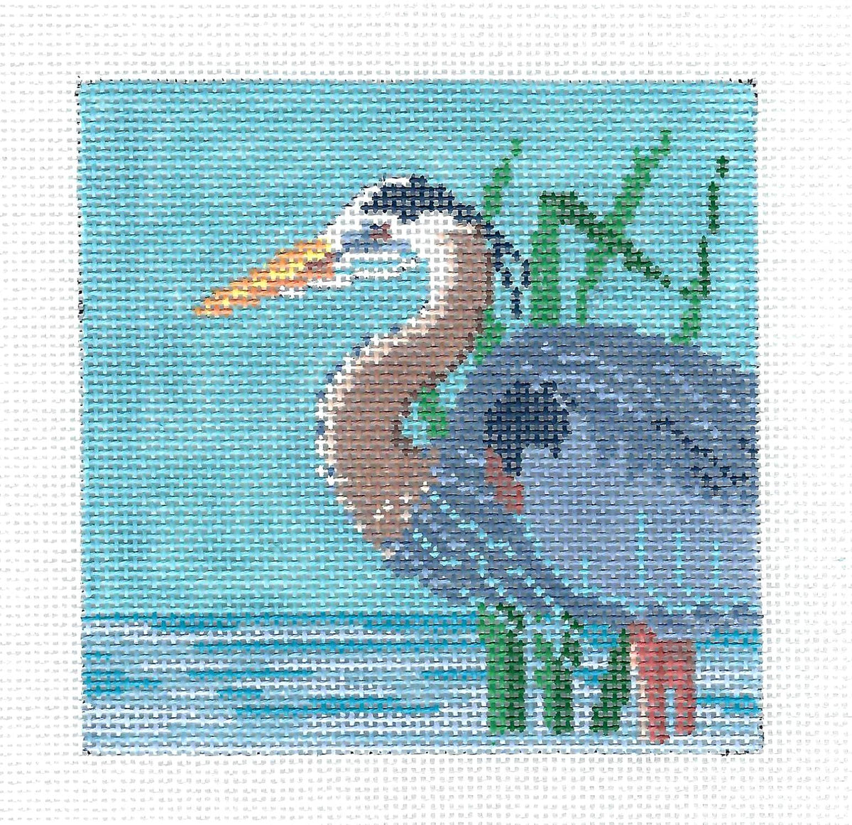 Bird Coaster ~ Great Blue Heron 18 mesh handpainted 4" Sq. Coaster Needlepoint Ornament Canvas by Susan Roberts