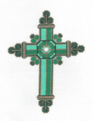 Cross ~ Elegant 7" tall Emerald JEWELS CROSS handpainted Needlepoint Canvas by LEE