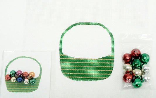 Christmas Basket with Balls Ornament handpainted Needlepoint Canvas by Danji