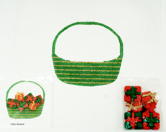 Christmas Basket with Gifts Ornament handpainted Needlepoint Canvas from Danji