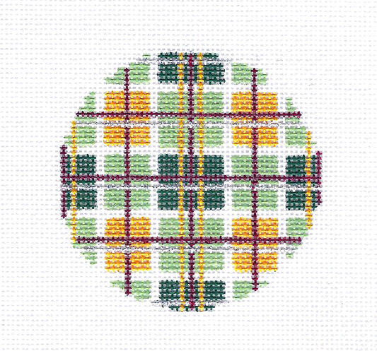 3" Round ~ Green & Gold Plaid 3" Round Ornament handpainted Needlepoint Canvas by Needle Crossings
