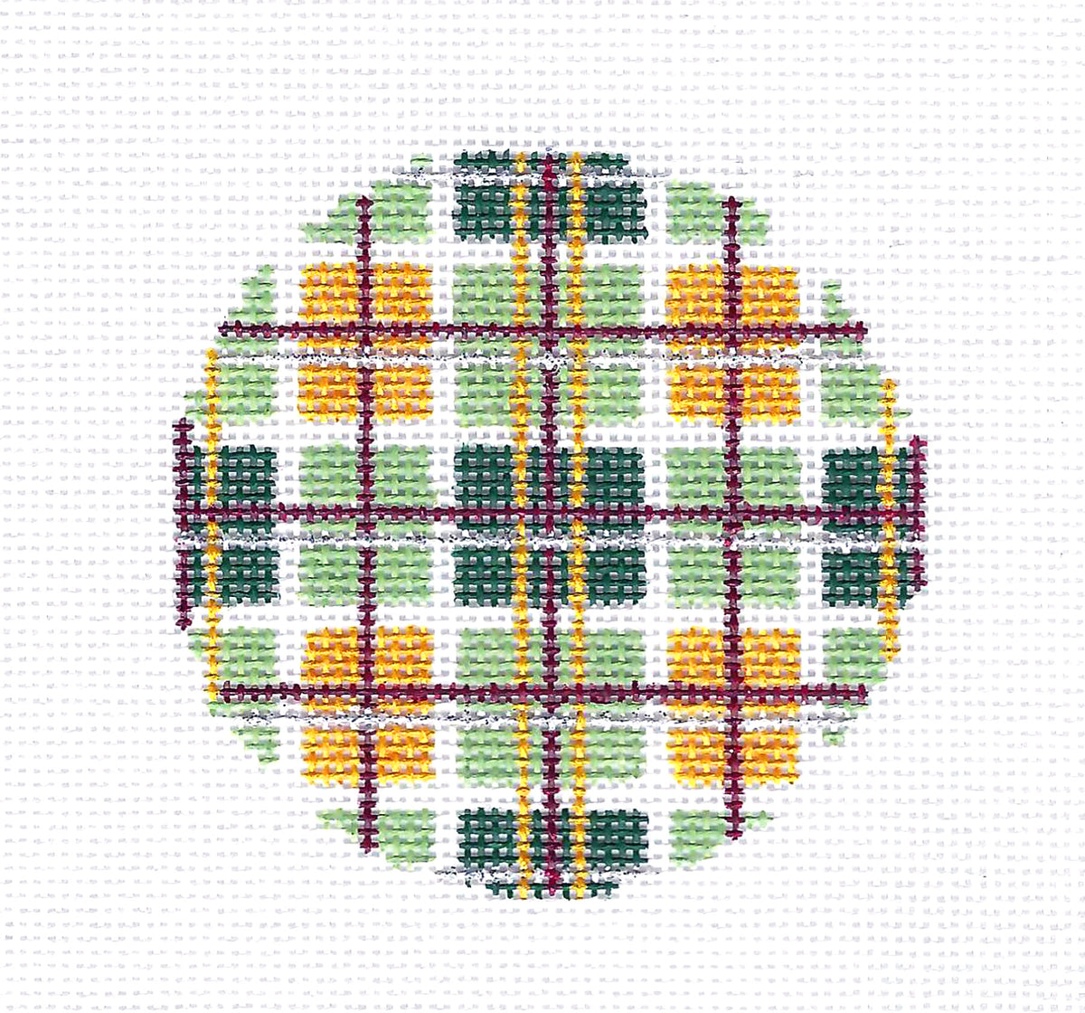 3" Round ~ Green & Gold Plaid 3" Round Ornament 18 Mesh handpainted Needlepoint Canvas by Needle Crossings