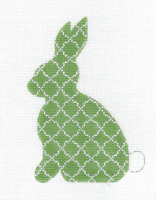 Kelly Clark ~ Green & White Bunny Rabbit Ornament Handpainted Needlepoint Canvas