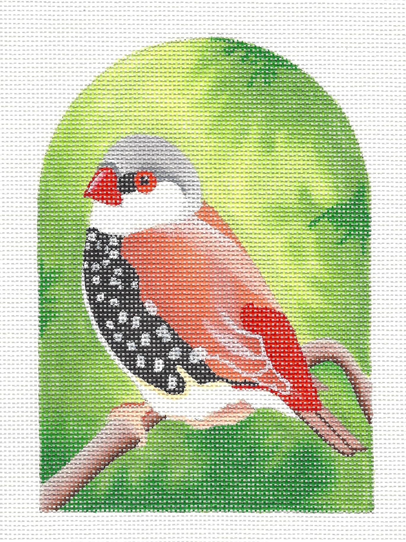 Bird Canvas ~ Red and Black Spotted Finch handpainted Needlepoint Canvas by Raymond Crawford