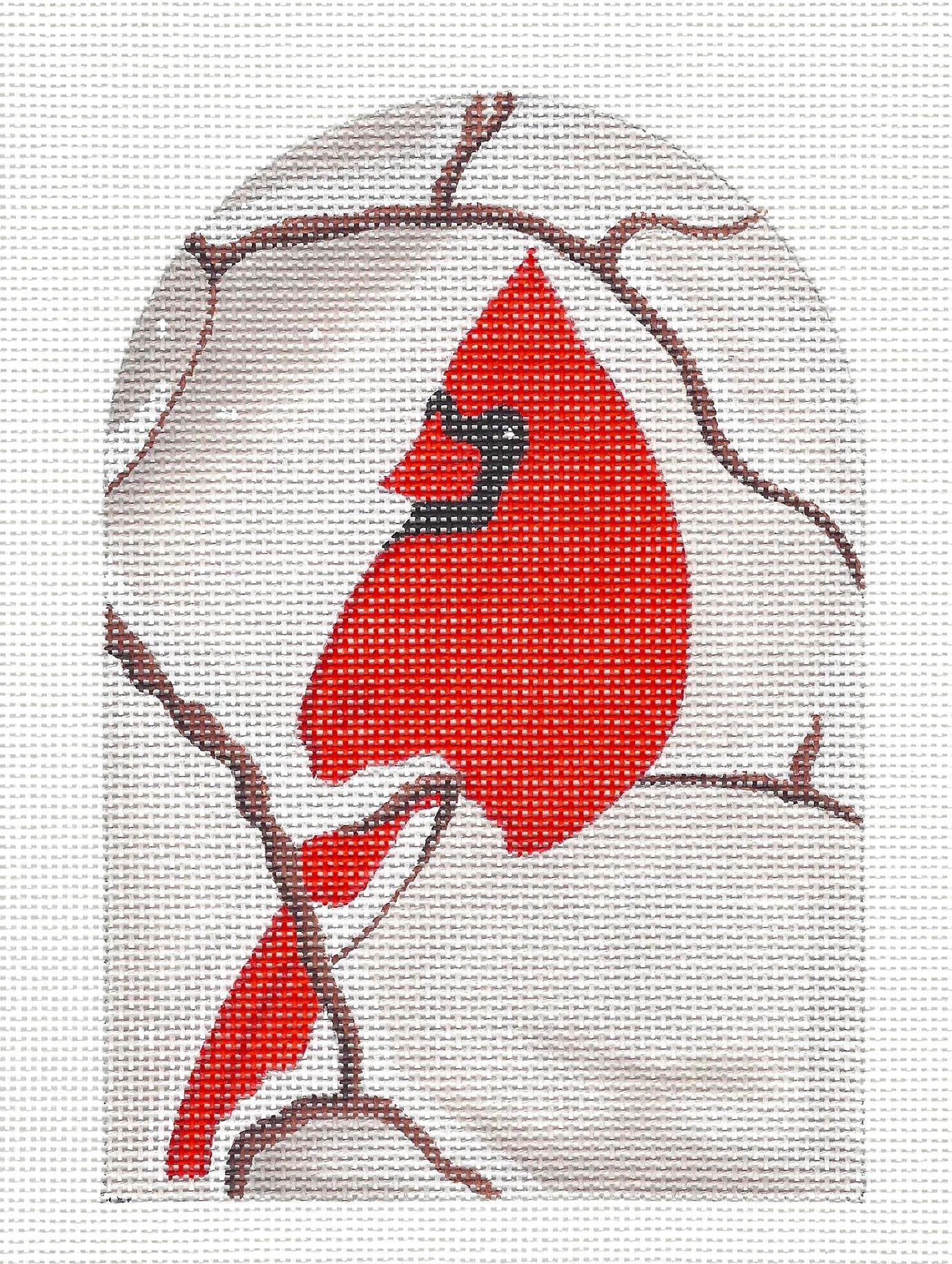 Bird Canvas ~ Winter Cardinal in the Snow handpainted Needlepoint Canvas by Raymond Crawford