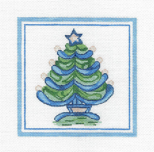 Hadley Pottery ~ CHRISTMAS TREE  Handpainted 5" Square Needlepoint Canvas by Silver Needle