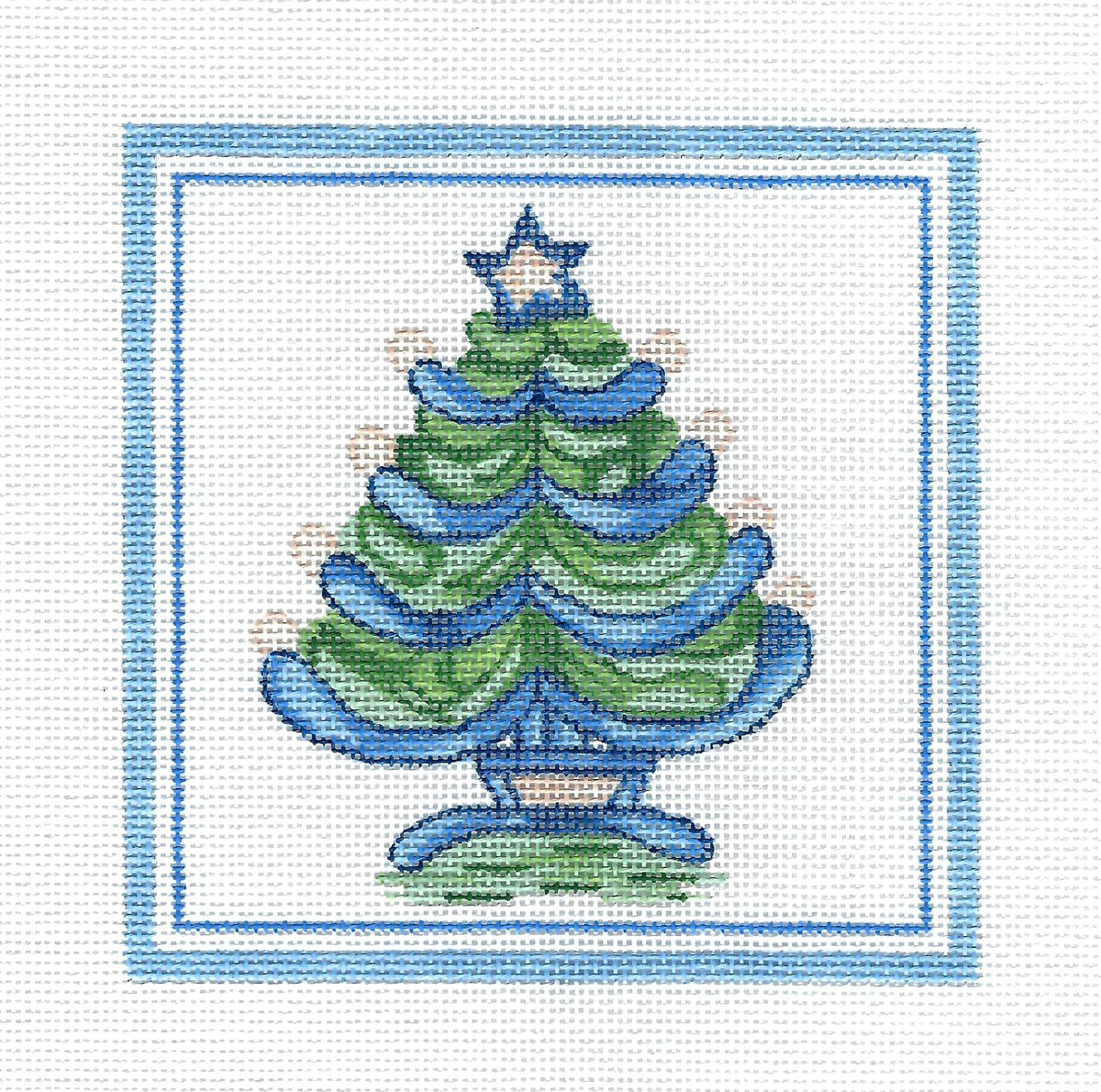 Hadley Pottery ~ CHRISTMAS TREE  Handpainted 5" Square 18 Mesh Needlepoint Canvas by Silver Needle