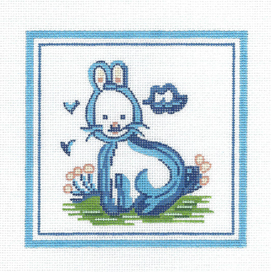 Hadley Pottery ~ BUNNY RABBIT handpainted 5" SQ. Needlepoint Canvas by Silver Needle