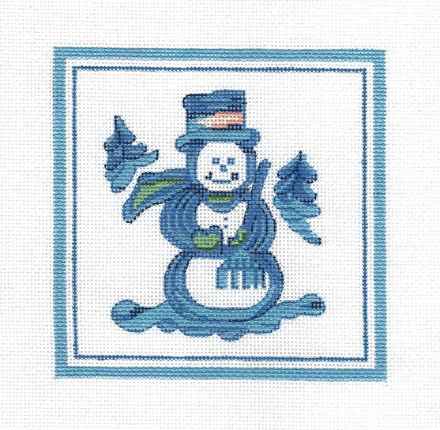 Hadley Pottery ~ SNOWMAN  handpainted 5" Square Needlepoint Canvas 5"x5" by Silver Needle