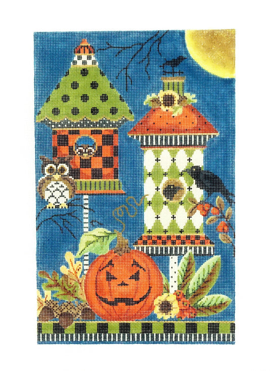 Autumn ~ Autumn Halloween Crow's House Large handpainted Needlepoint Canvas by Kelly Clark