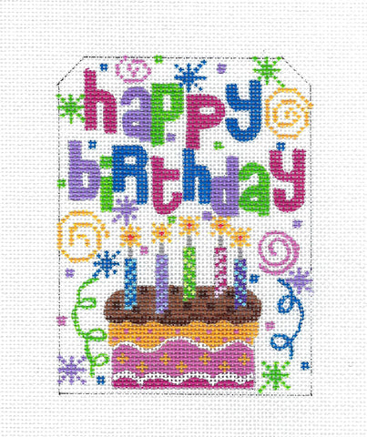 HAPPY BIRTHDAY Celebration Cake on handpainted Needlepoint Canvas by CH Designs