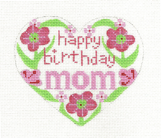 HAPPY BIRTHDAY MOM HEART! Celebration on Handpainted Needlepoint Canvas by CH Designs from Danji