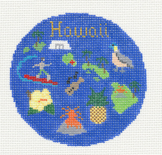 Travel Round ~ HAWAII handpainted 4.25" Needlepoint Canvas Ornament by Silver Needle
