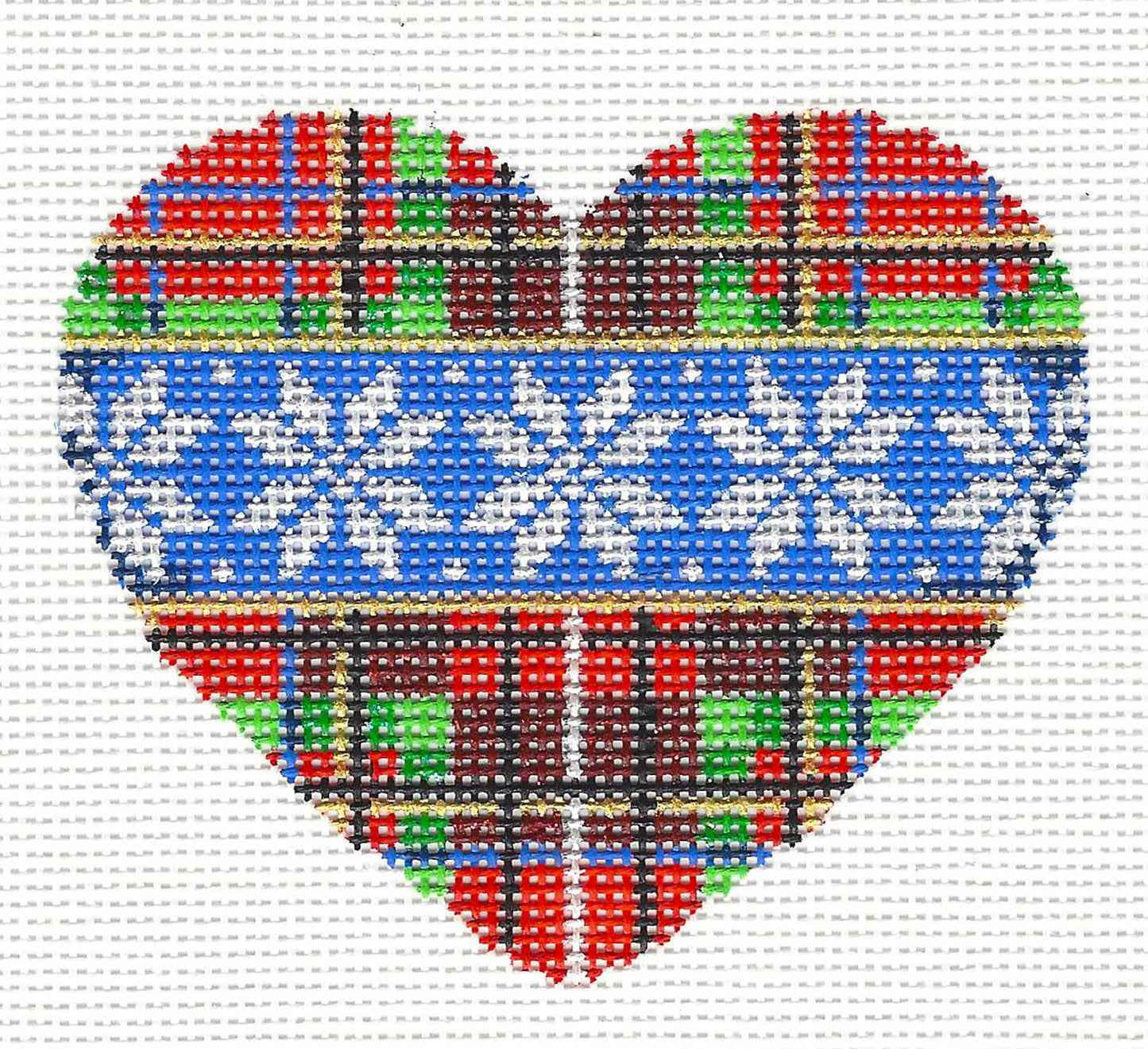 Heart ~ Silver Snowflakes on Plaid Heart Handpainted Needlepoint Ornament by Associated Talents