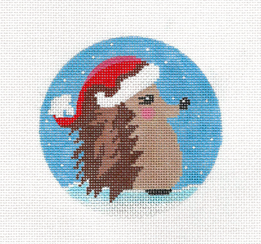 Hedgehog Christmas ~ Christmas Santa Hat Hedgehog 18 Mesh handpainted 4" Rd. Needlepoint Canvas by ZIA from Danji