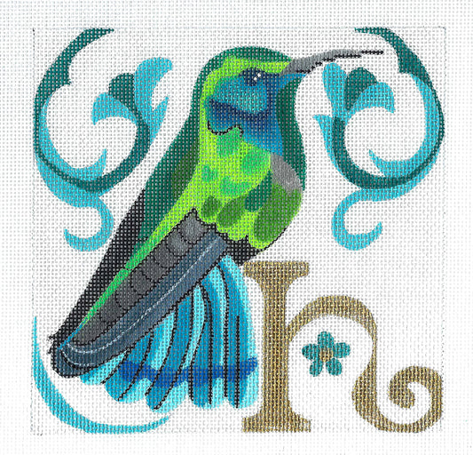 Bird Canvas ~ Summer Hummer "H" for Hummingbird handpainted Needlepoint Canvas by Melissa Prince