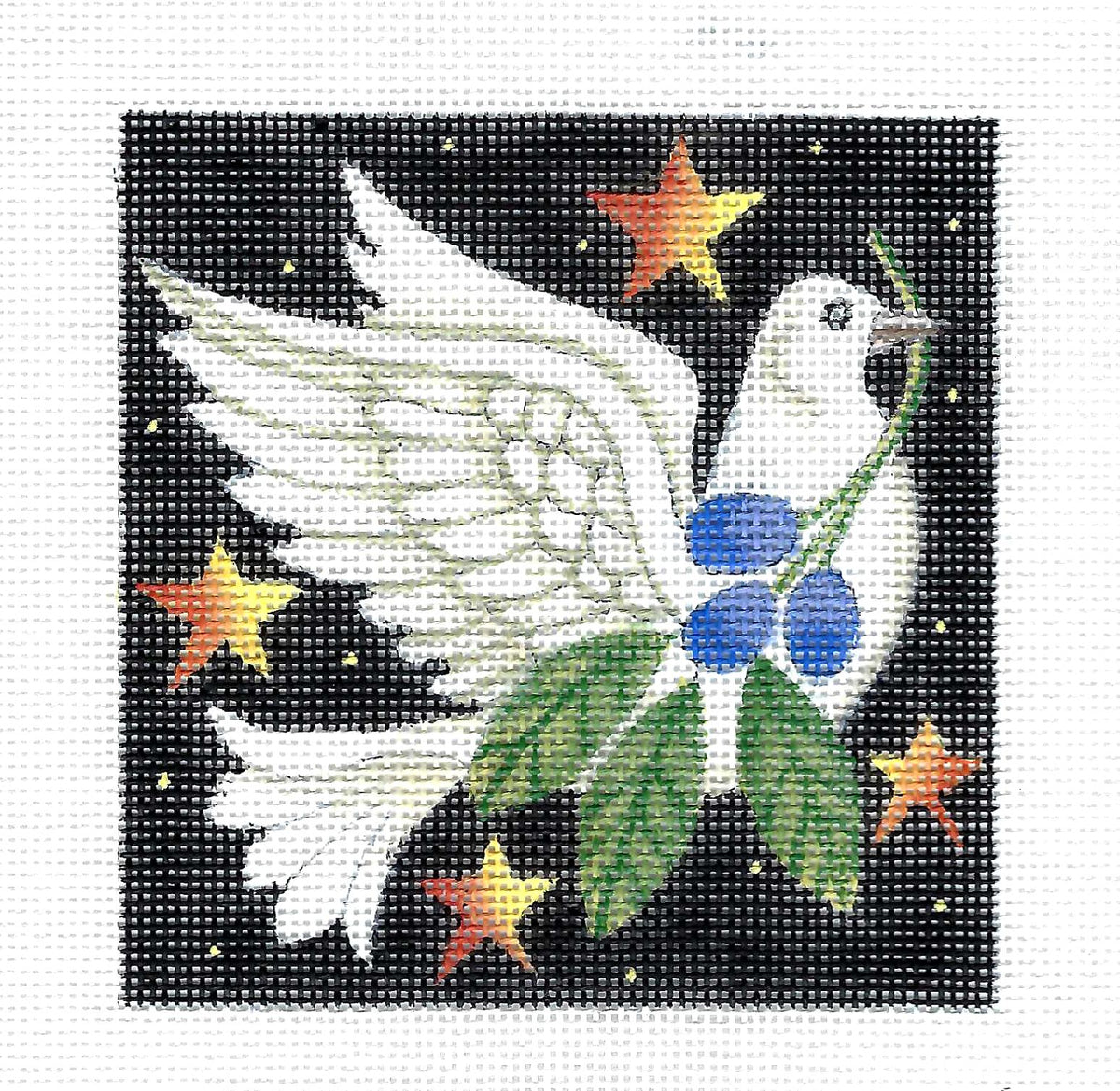 Bird ~ Holiday Dove with Olive Branch 4" Square handpainted 18 Mesh Needlepoint Canvas  by Maggie