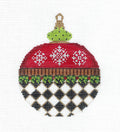 Christmas ~ Holly and Snowflakes on Red with Black & White Checks Ornament handpainted Needlepoint Canvas by Kelly Clark