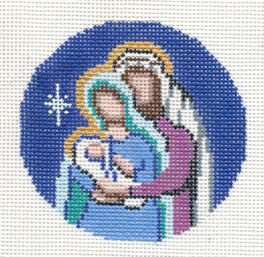 Christmas Nativity ~ Holy Family Christmas Nativity handpainted Needlepoint Canvas 3" Rd. by LEE